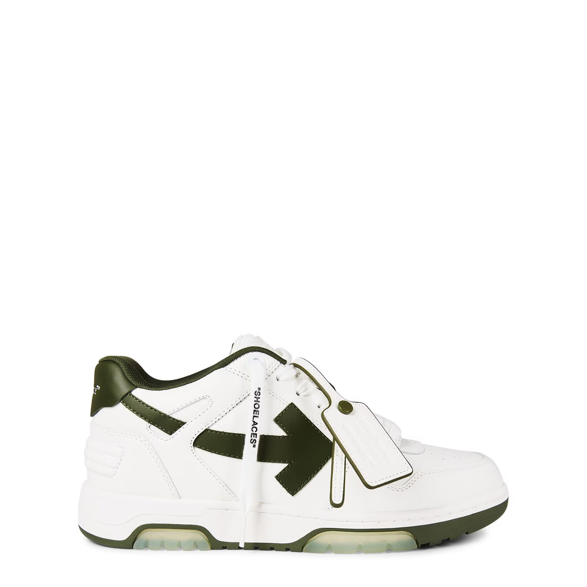 Classic trainers in white with dark green panels, lace-up and strap