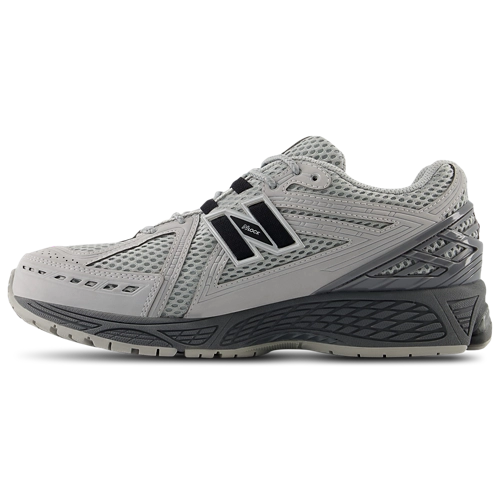 NB 1906R grey running shoe, side view, perforated panels and black N trim