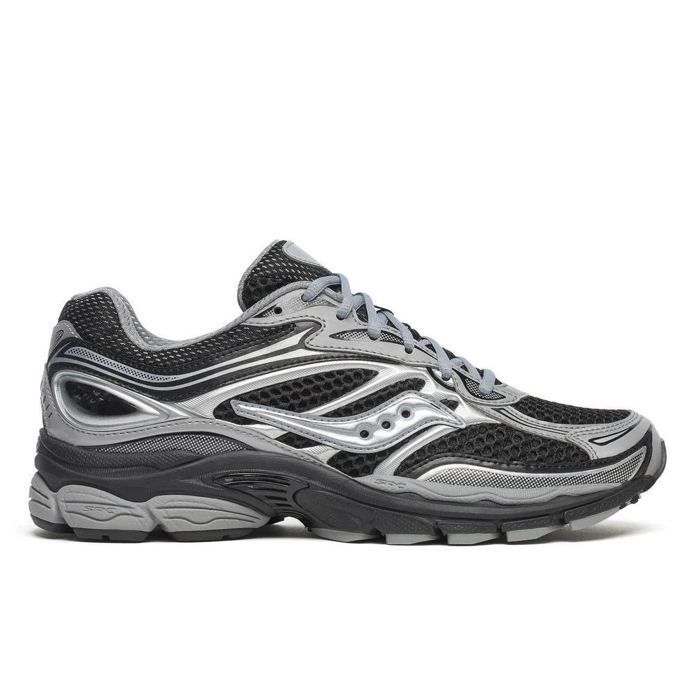 Saucony Omni 9s running shoes in gray and black, mesh upper with lace-up