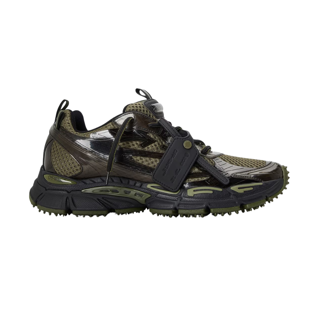 Retro comfort sneakers in dark olive/black with metallic-look overlays and green accents