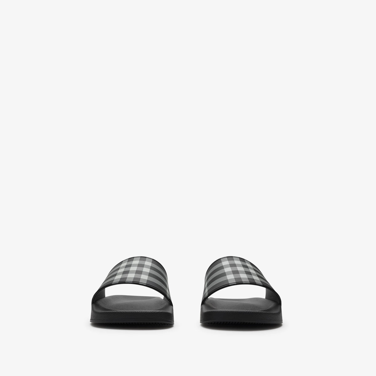 Schwarze Check Slides mit Karomuster-Stoffband, Vorderansicht