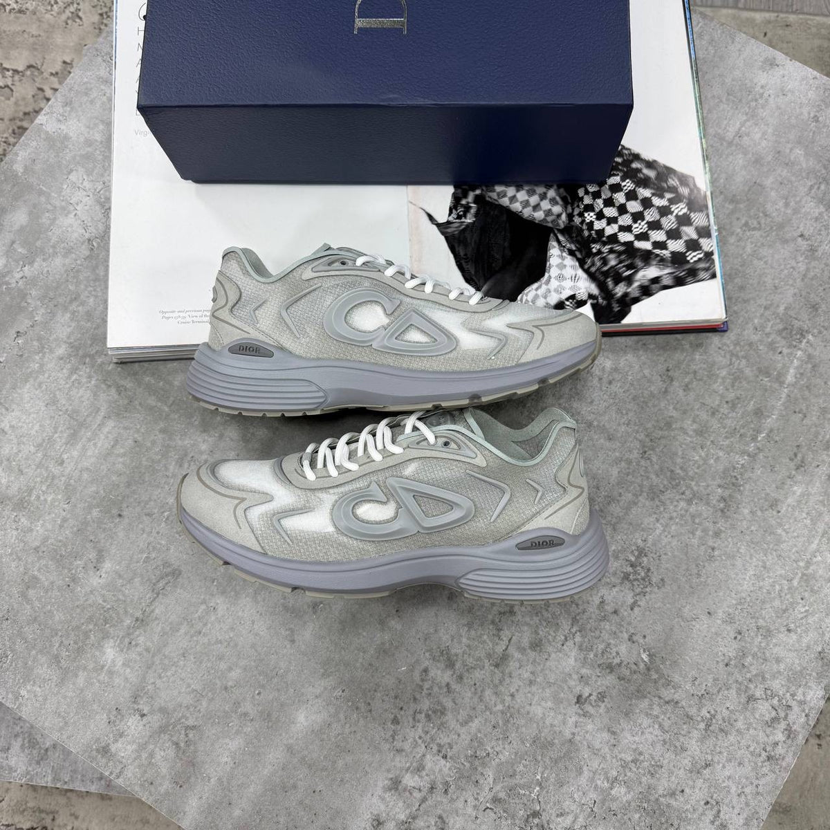 Grey-and-white B-22 futures sneakers with lace-up front and thick sole