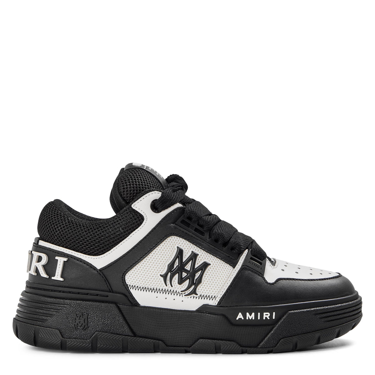 Men's patch MA chunky trainers, black and white, lace-up with chunky sole