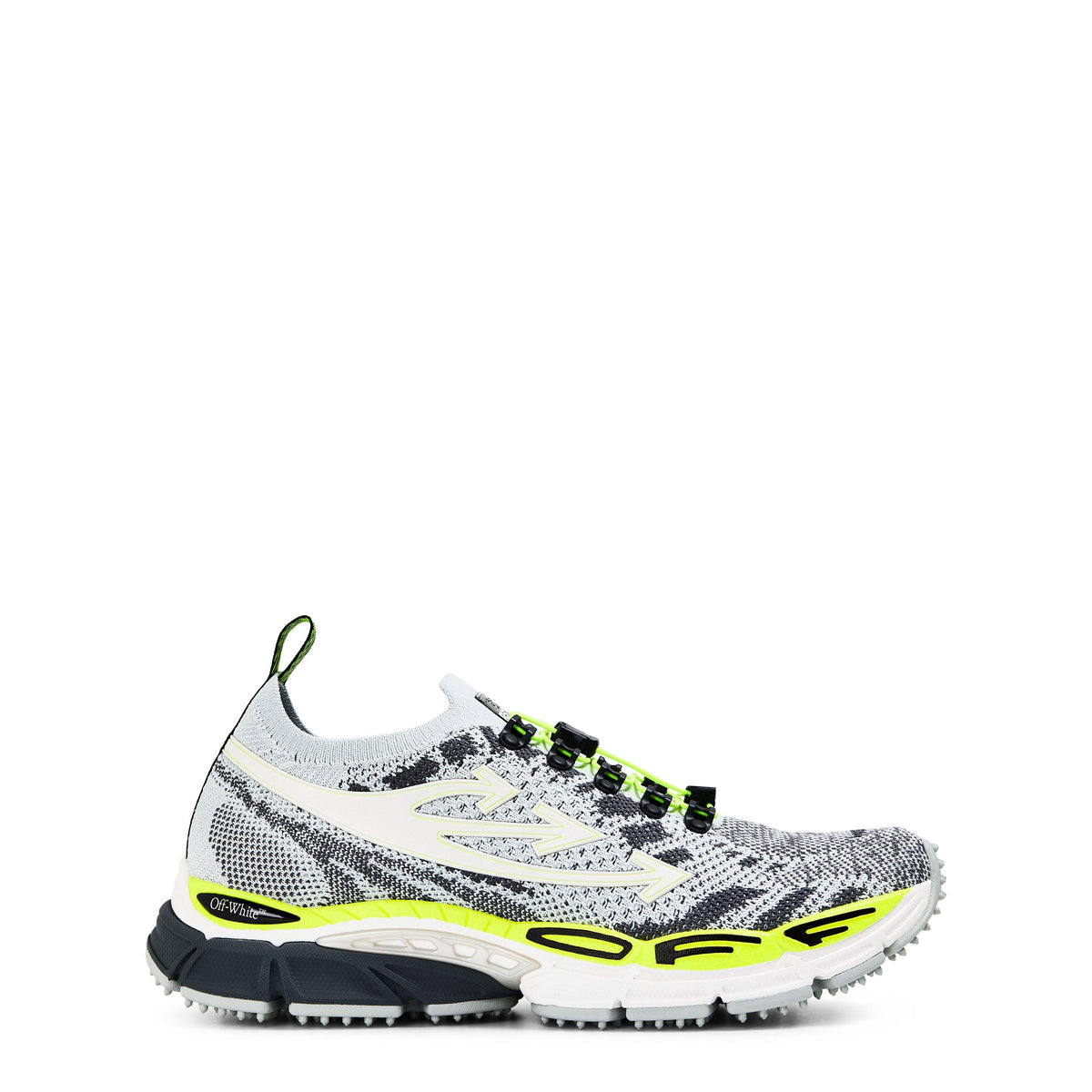 Off White men’s trainers, Grey/Yello colorway with neon green trim and chunky tread