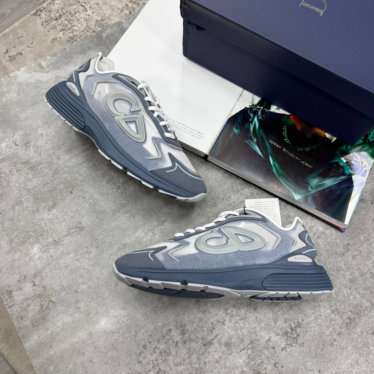 Blue-grey B-22 futures sneakers with white laces and chunky outsole