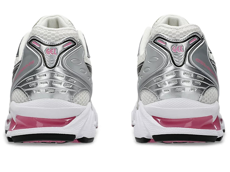 ASC Gel Kayano-14, Rückansicht mit GEL-Logo, silber/grau und pinkem Rand