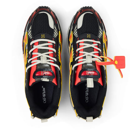 Retro sneakers in black and red with white laces, chunky runner sole, and logo tongue.