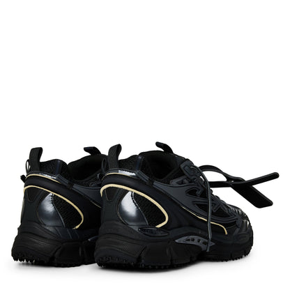 Off White Herren Retro-Sneaker Schwarz mit gelben Akzenten, seitliche Logos, Schnürung
