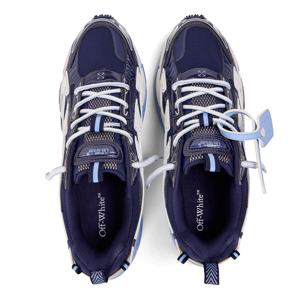 Navy retro comfort sneakers with white laces, mesh upper, and contrast stripe details.
