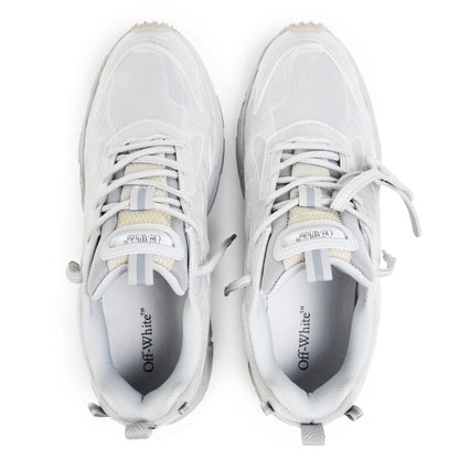 White retro comfort sneakers with breathable mesh upper and white lace-up front.