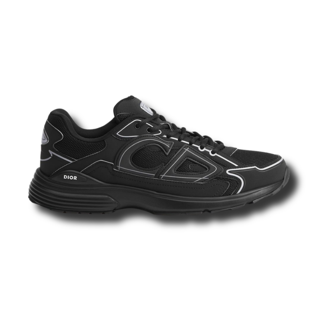 B30 trainers black running sneakers, lace-up with chunky ridged sole