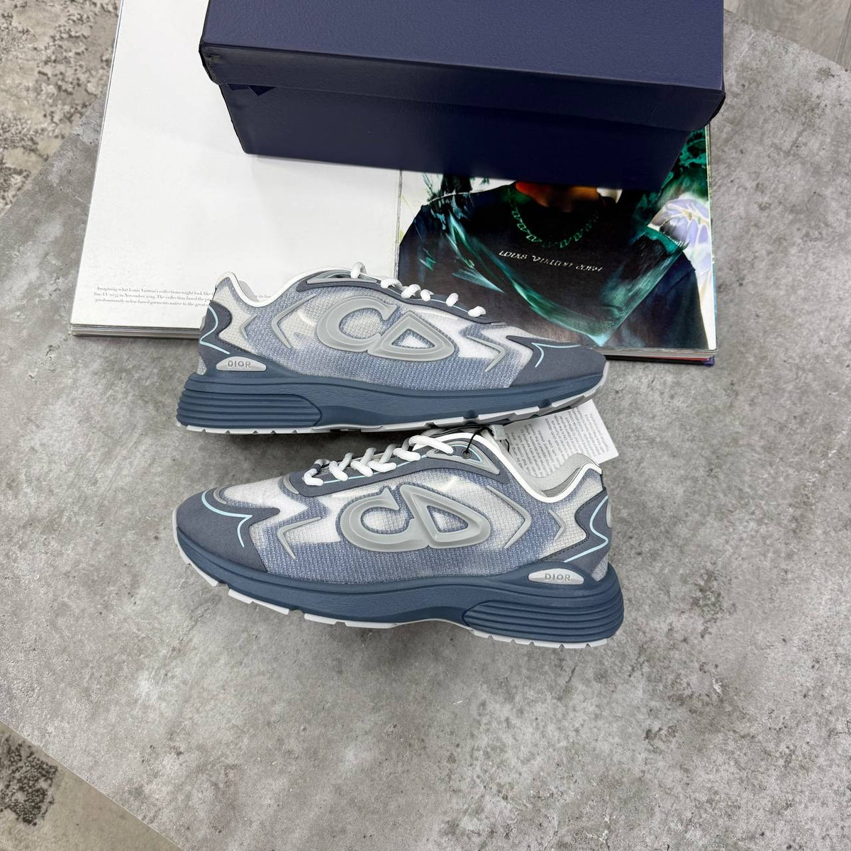 Grey-blue B-22 futures sneakers, lace-up with thick tread sole