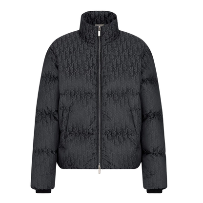 LVE Daunenjacke, schwarz gesteppt mit Logo-Muster und Reißverschluss