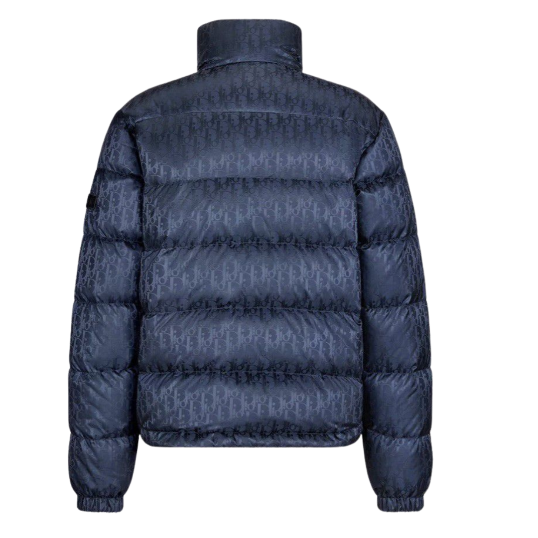 LVE Daunenjacke navyblau, Rückansicht mit breiten Steppnähten und Kapuze