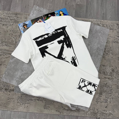 Off-White Graphic T Shirt & Shorts Set – White
