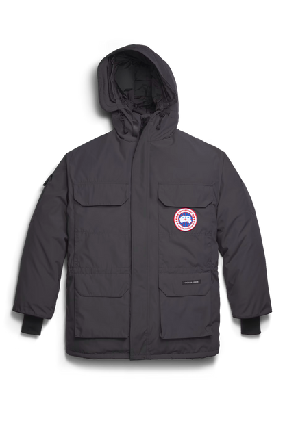 Expedition Parka Granite Grey, adjustable hood, front zip and chest logo patch
