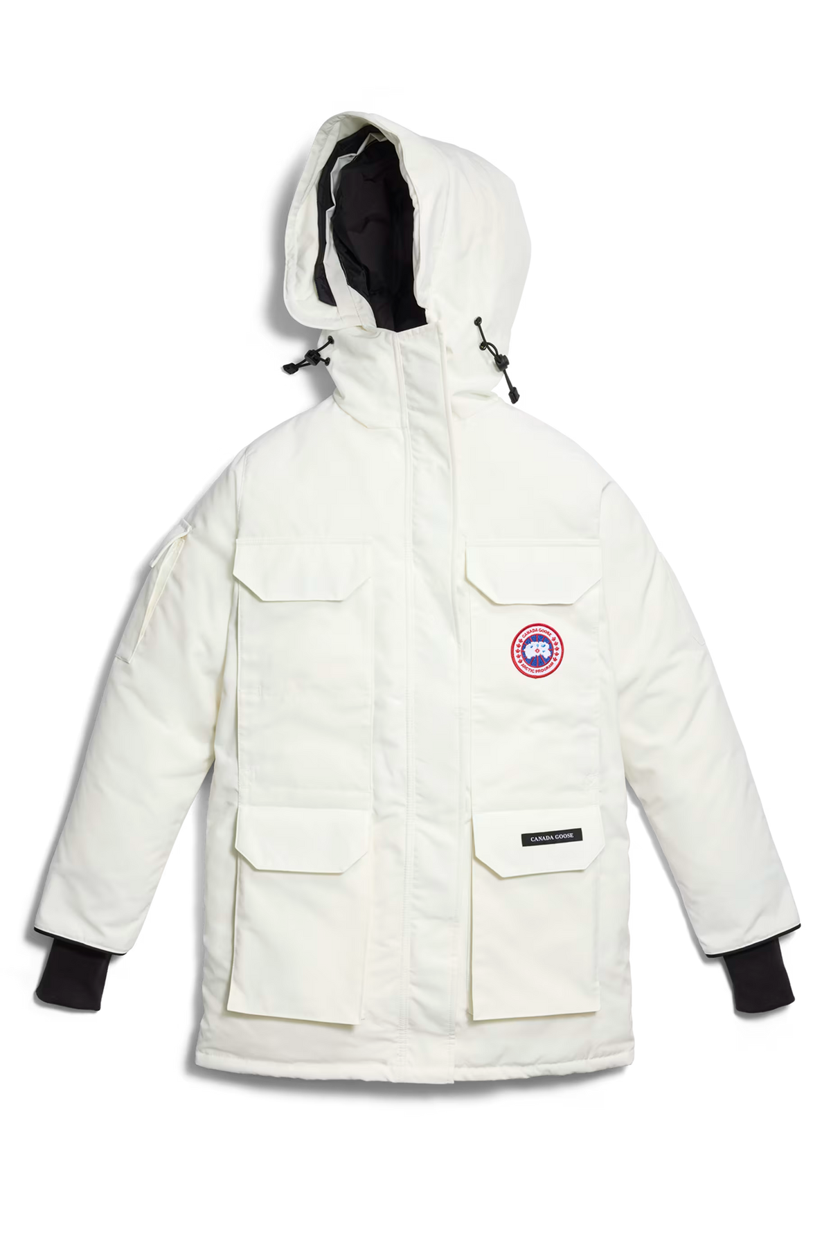 Expedition Parka parka femme noire et blanche à capuche, poches, écusson poitrine