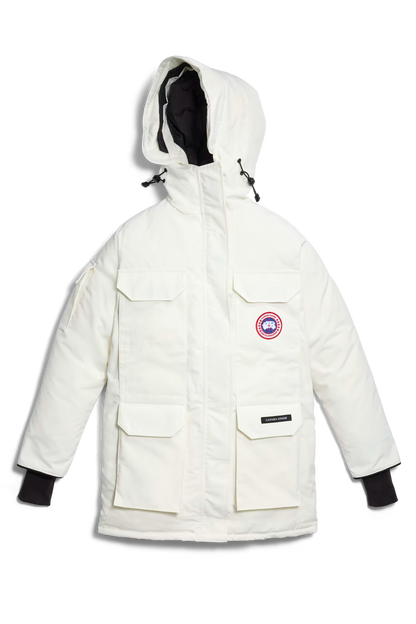 Expedition Parka parka femme noire et blanche à capuche, poches, écusson poitrine