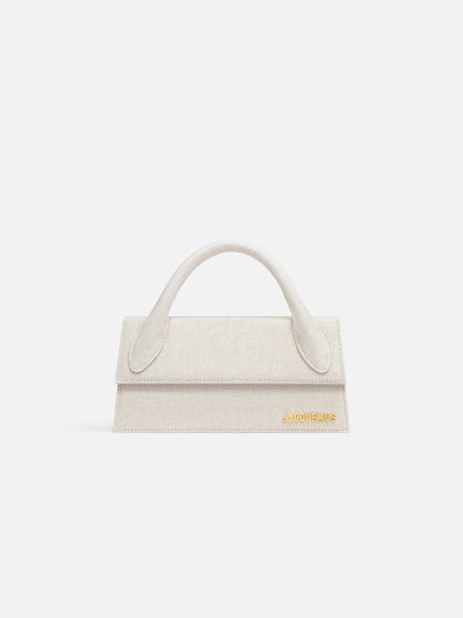 JACQUE Le Chiquito mini leather bag, light greige with stitched handle and logo