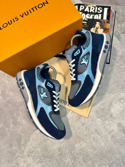Louis Vuitton LV azure runner sneakers, light blue and navy with white laces and star trims