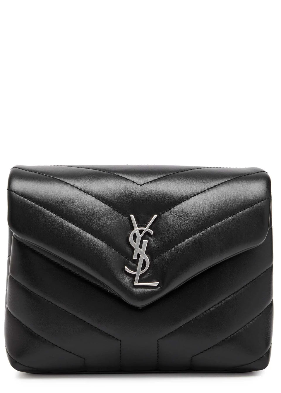 SAINT LAURENT Umhängetasche aus gestepptem schwarzem Leder mit YSL-Schließe