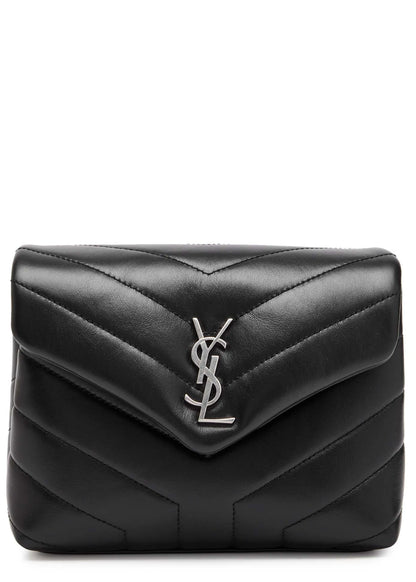 SAINT LAURENT Umhängetasche aus gestepptem schwarzem Leder mit YSL-Schließe
