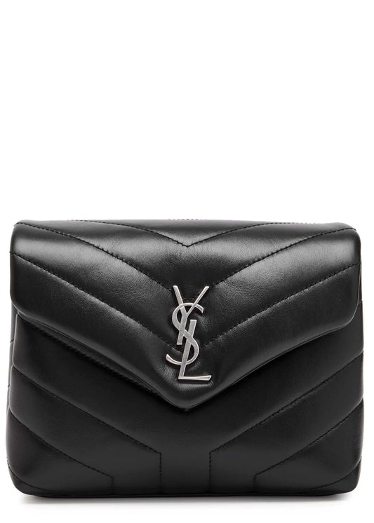 SAINT LAURENT Umhängetasche aus gestepptem schwarzem Leder mit YSL-Schließe