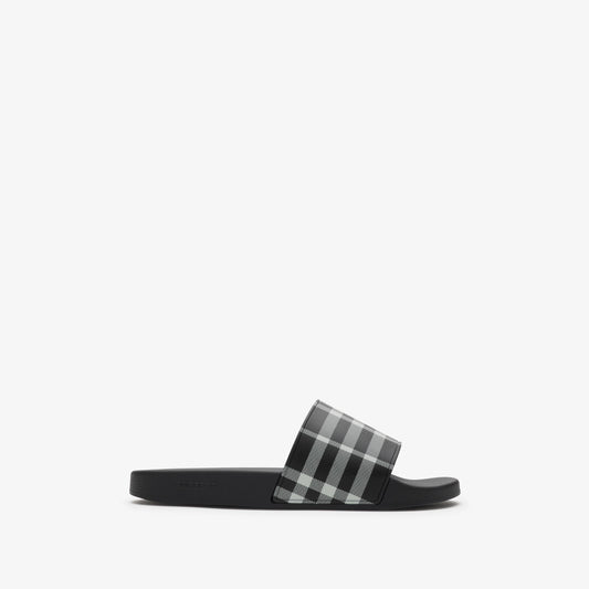 Schieber-Slides in Schwarz mit Karomuster-Band (Black/Calico)