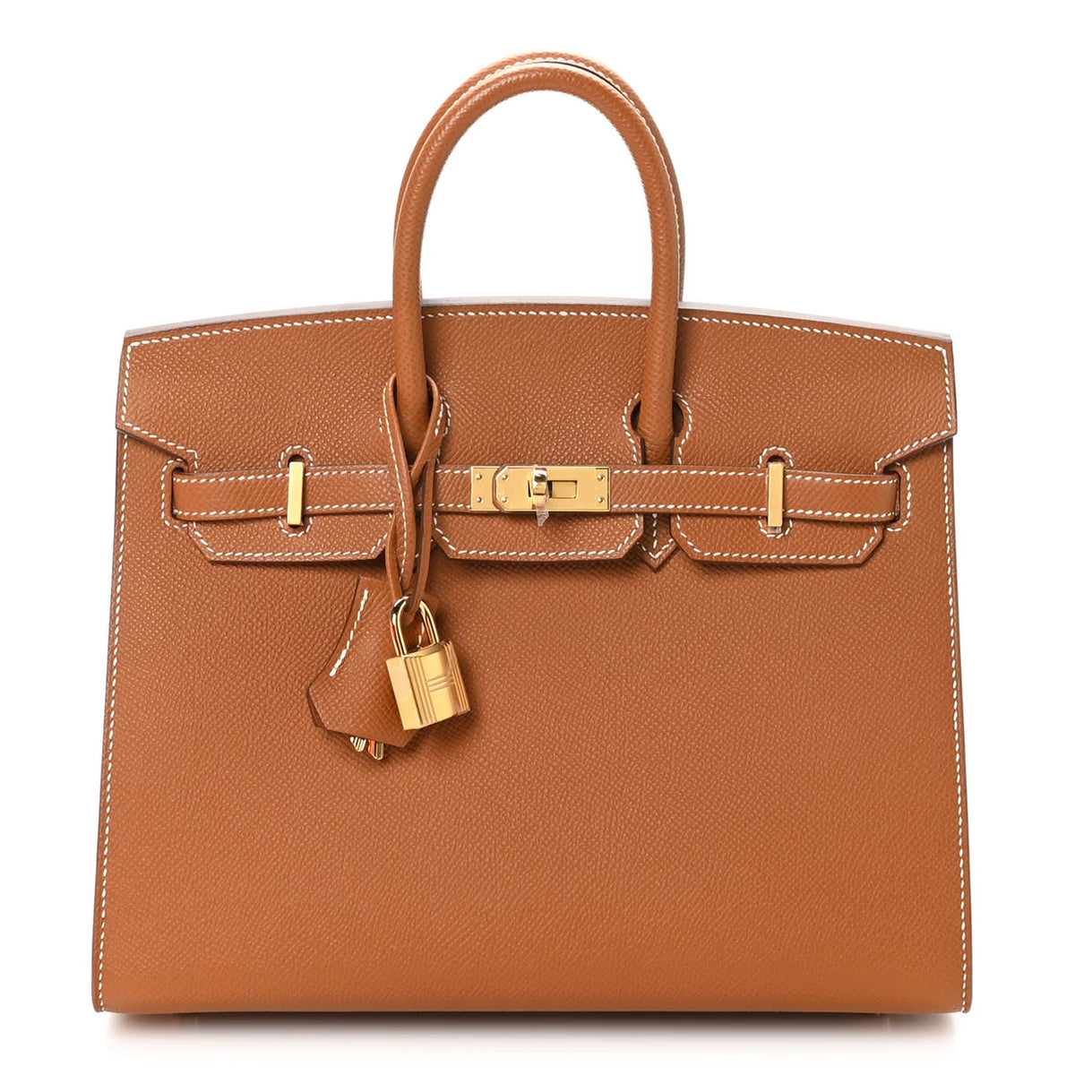Hermès Birkin Sellier 25, braune Ledertasche mit Tragehenkeln, goldfarbener Schlossklappe