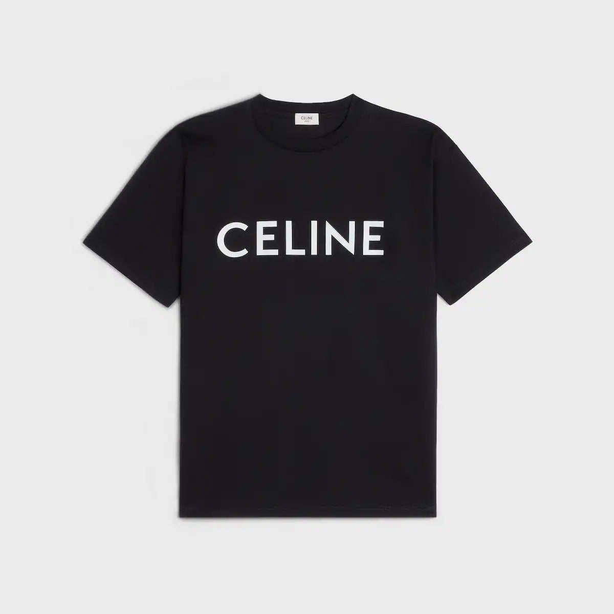 Loose cotton jersey T-shirt, black, white CELINE logo print (front)