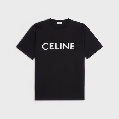 Loose cotton jersey T-shirt, black, white CELINE logo print (front)