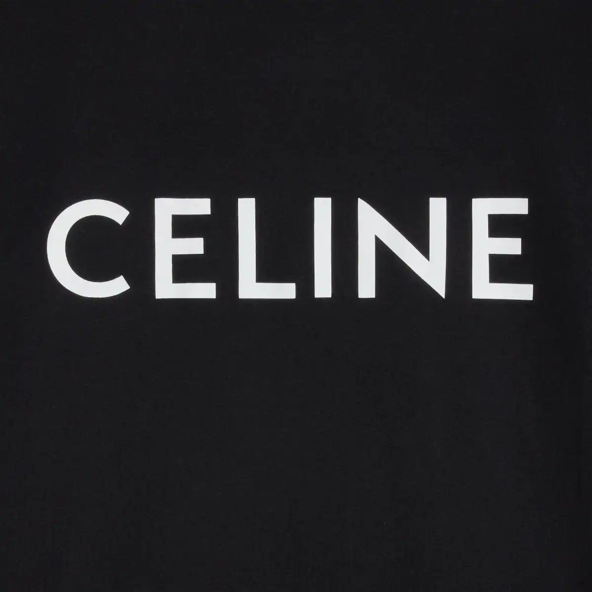 Black cotton jersey T-shirt with large white CELINE logo text