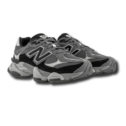 NB 9060 lace-up sneakers black/grey with mesh panels, N logo, and cushioned sole