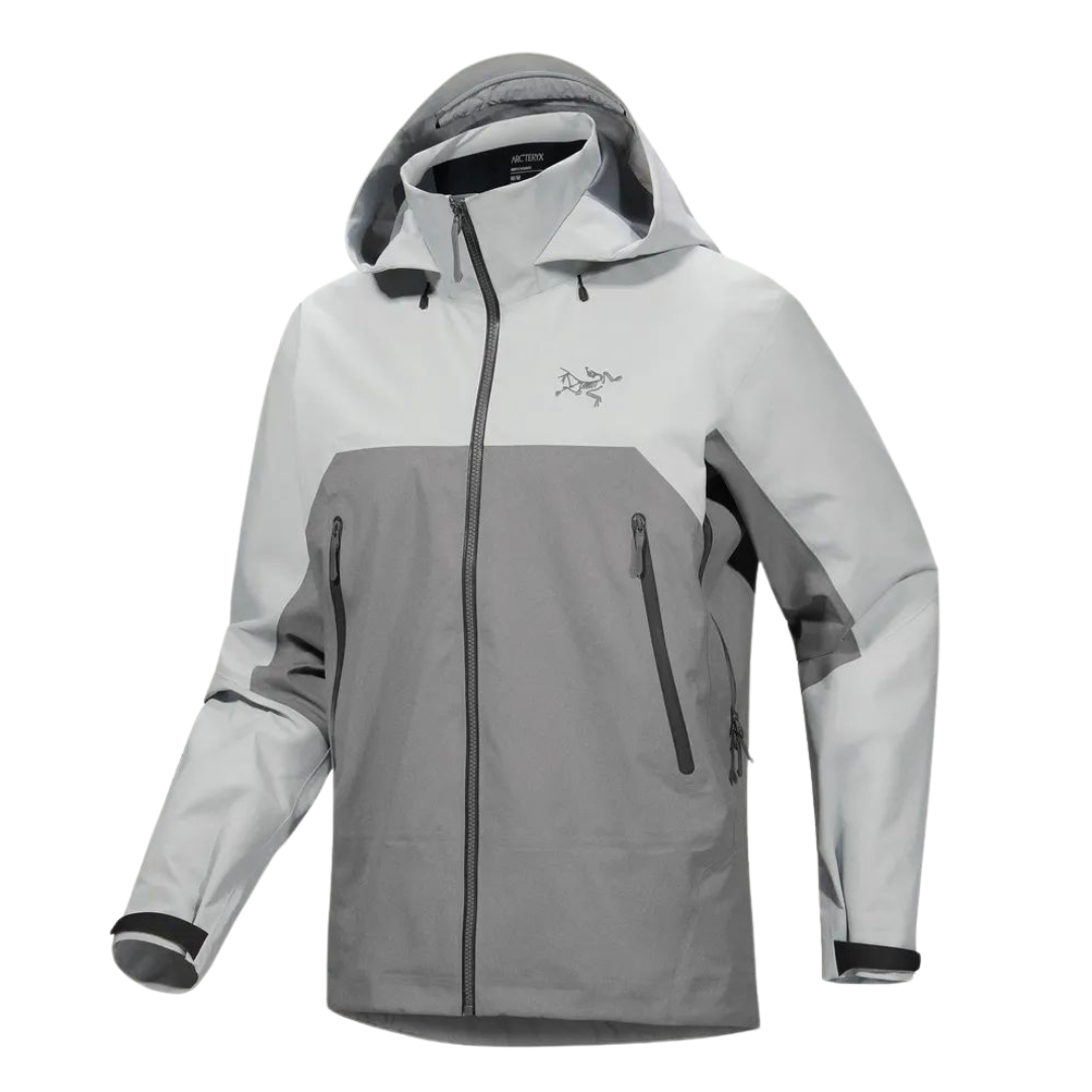 Arc T-rex jacket, weiß/grau, verstellbare Kapuze, Reißverschluss vorne, Taschen.