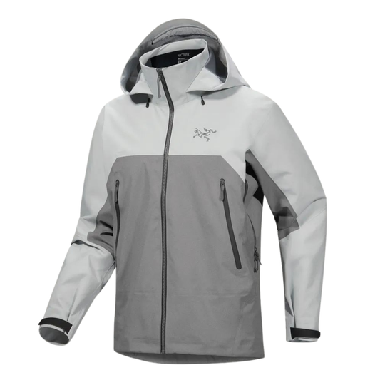 Arc T-rex jacket, weiß/grau, verstellbare Kapuze, Reißverschluss vorne, Taschen.