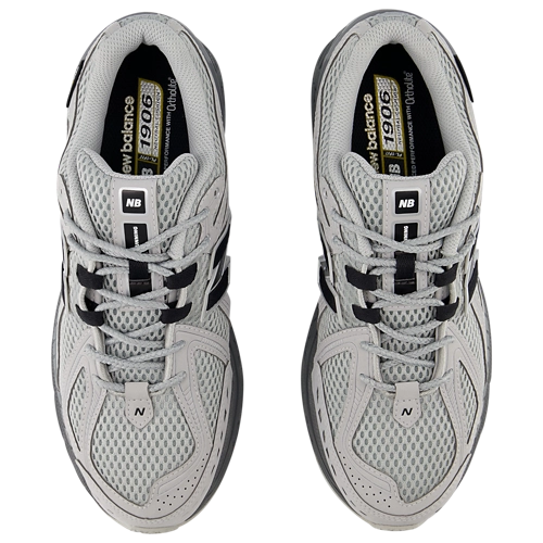 NB 1906R grey sneakers, front view: lace-up with padded tongue and NB tag