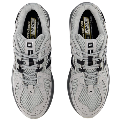 NB 1906R grey sneakers, front view: lace-up with padded tongue and NB tag