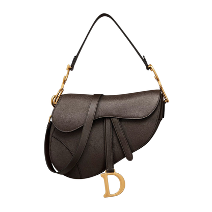CD Saddle Bag with Strap, brown with curved flap and tassel tie, gold D charm