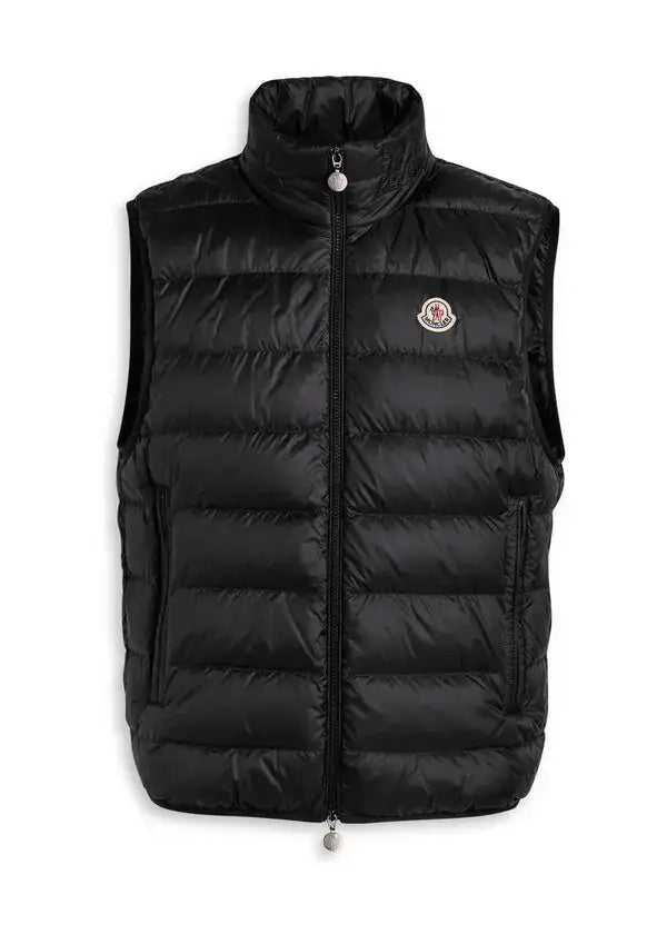 Black Moncler quilted shell gilet with full-length zip and high neck