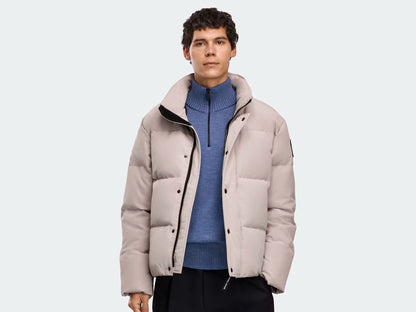 Beiger Bayview-Parka mit Reißverschluss, Knöpfen und aufklappbarer Kapuze