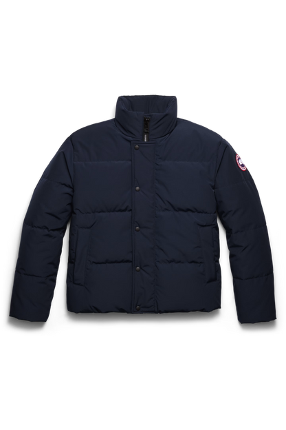 Bayview Parka da uomo, imbottito blu scuro con chiusura a bottoni e collo alto