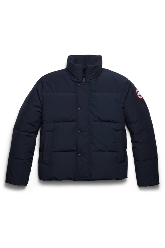 Bayview Parka da uomo, imbottito blu scuro con chiusura a bottoni e collo alto