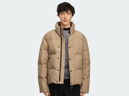 Bayview Parka beige sabbia imbottita con zip frontale e bottoni