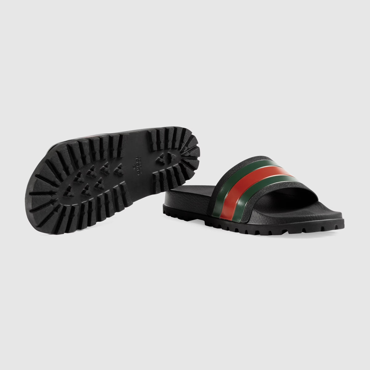 Rubber Web Slide Sandal outsole view with treaded black rubber base