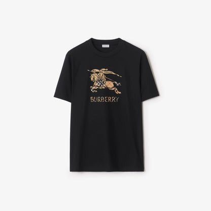 Black cotton T-shirt with crew neck and Burberry horse graphic, EKD ombré print