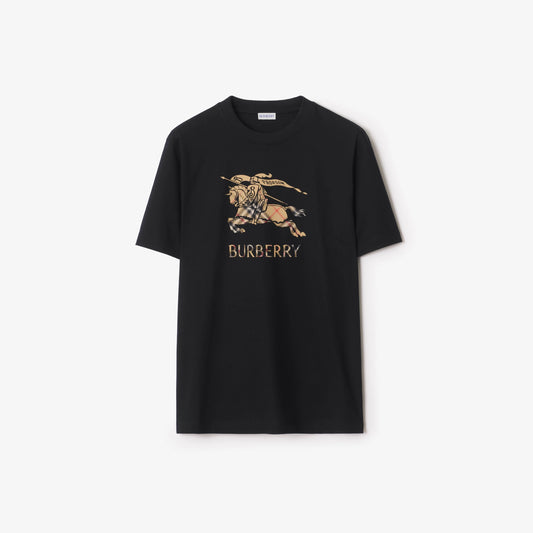 Black cotton T-shirt with crew neck and Burberry horse graphic, EKD ombré print