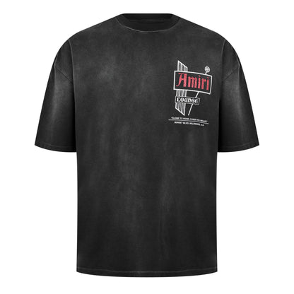 Amiri Vintage Lounge T-Shirt in dark grey with chest “Amiri Lounge” logo graphic
