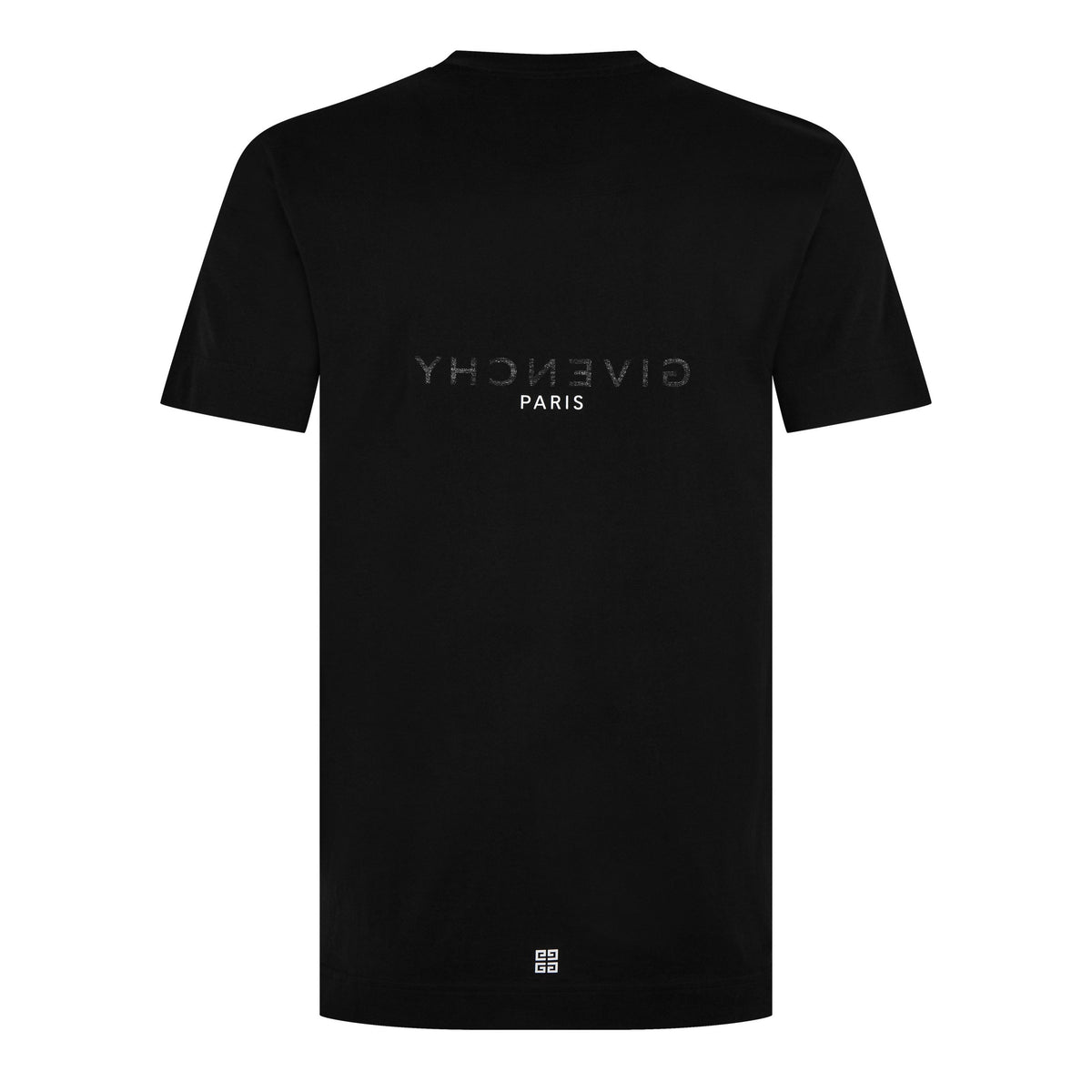 Black T-shirt with small 'YHWH' logo and 'PARIS' text on back