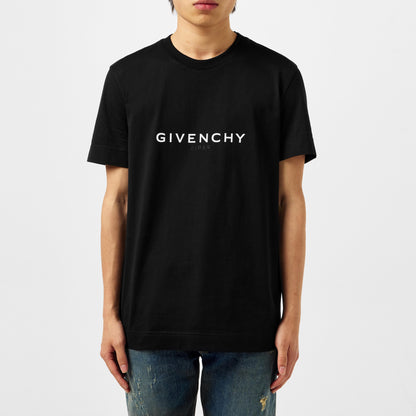 Black T-shirt with centered GIVENCHY logo print on chest