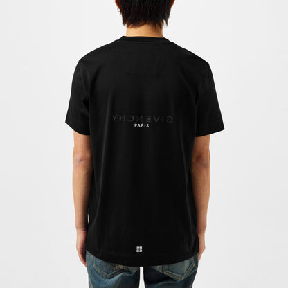 Black T-shirt back view with 'YHWH' and 'PARIS' logo print